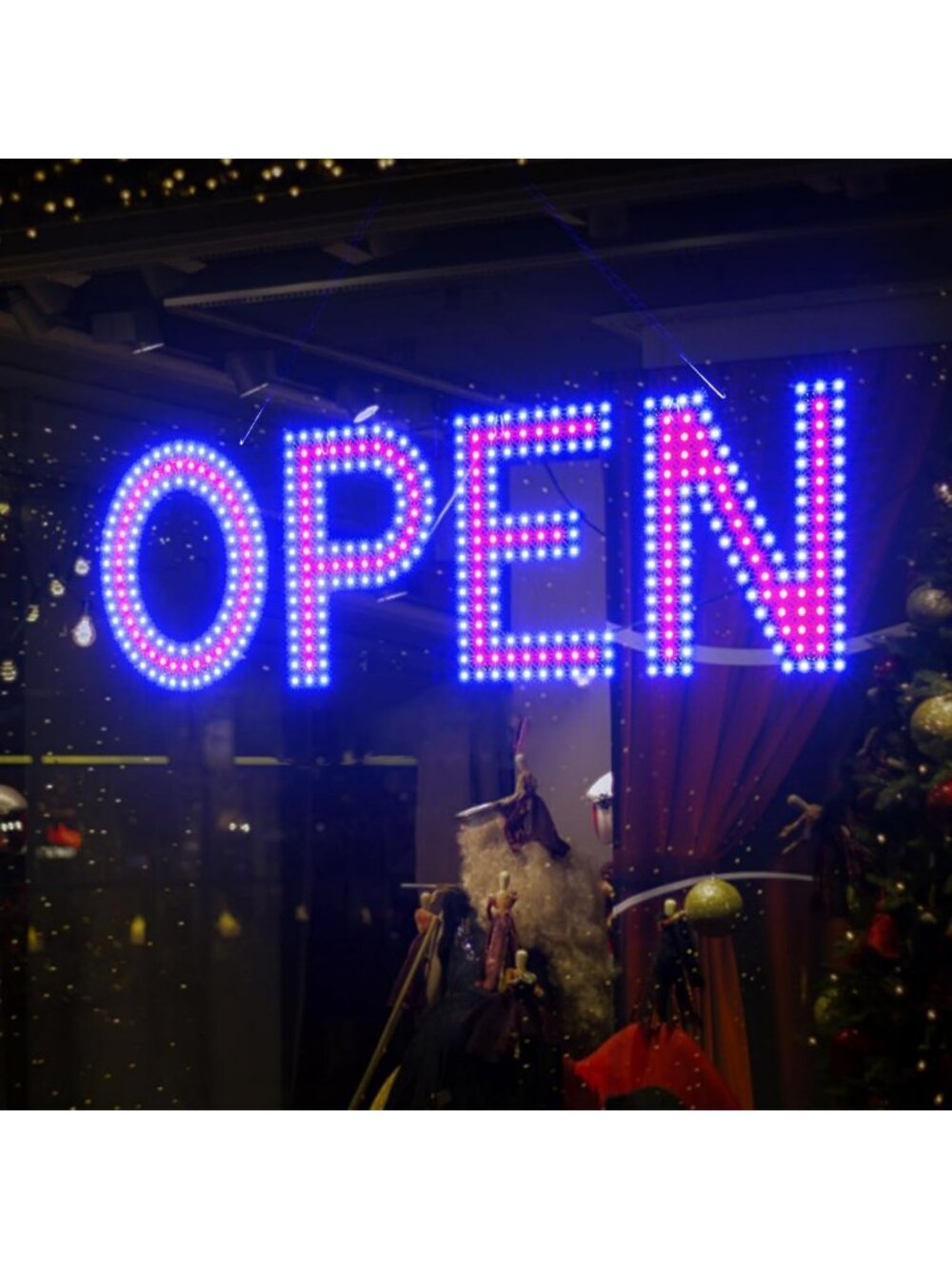 Bright LED Open Sign for Business - 22"x7", Dimmable, 3 Modes, Adjustable Chain